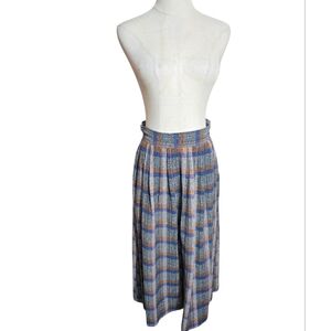 Easy Pieces Vintage Lightweight Brown And Blue Plaid Pleated Skirt